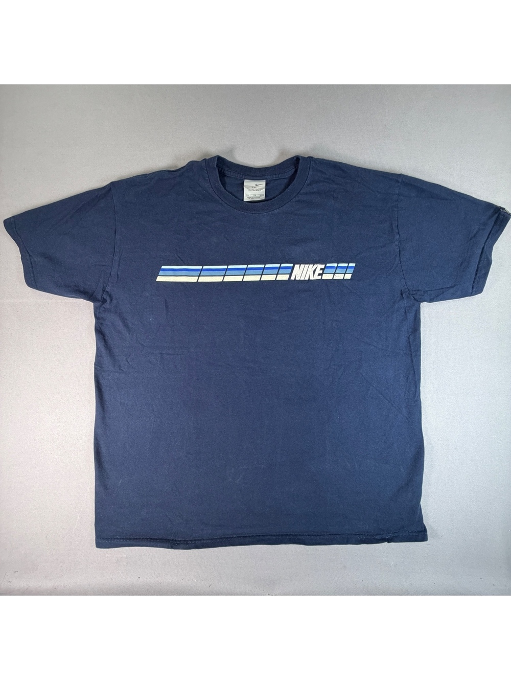 VTG 90s Nike Shirt Mens XXL Navy Blue Stripe Swoosh Graphic Tee Streetwear